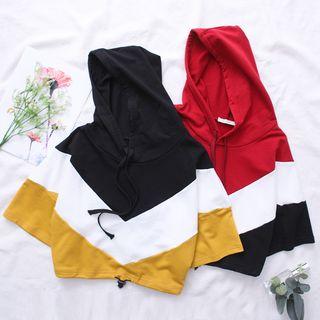 Elbow-sleeve Color Block Hooded T-shirt