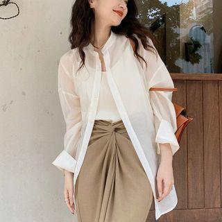 Stand Collar Sheer Shirt