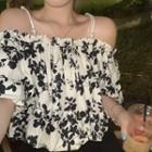 Off-shoulder Short-sleeve Floral Top As Show In Figure - One Size