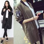 Patched Long Bomber Jacket