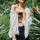 3/4-sleeve Perforated Light Jacket White - One Size