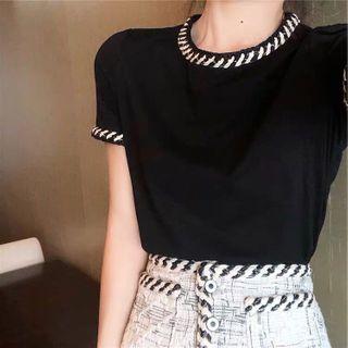 Set: Short-sleeve T-shirt + Tweed Mini A-line Skirt