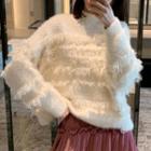 Fringed Trim Sweater White - One Size