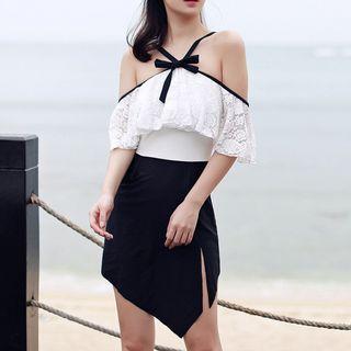 Lace Trim Off Shoulder Swimdress