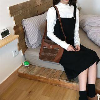 Plain Long-sleeve Top / Slit-hem Jumper Dress