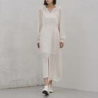 Open-placket Tie-side Long Dress With Slipdress Ivory - One Size