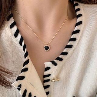 Heart Pendant Necklace 1 Pc - Black - One Size