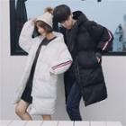 Couple Matching Color Block Padded Zip-up Long Coat