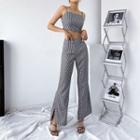 Gingham Side-slit Boot-cut Pants