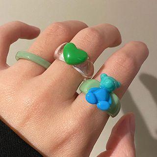 Bear / Heart / Plain Acrylic Ring / Set