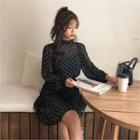 Pattern Chiffon Blouse & Miniskirt Set Black - One Size