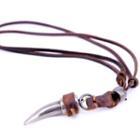Horn Alloy Pendant Genuine Leather Necklace