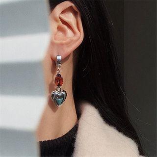 Faux Crystal Heart Alloy Dangle Earring 1 Pair - Red Rhinestone - Silver - One Size
