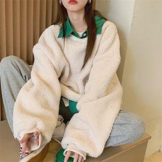 Long-sleeve Mock Two-piece Fleece Loose-fit Sweatshirt
