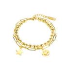 Fashion Personality Plated Gold Star Smiley Expression 316l Stainless Steel Round Bead Double-layer Bracelet Golden - One Size