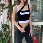 Two-tone Panel Asymmetrical Crop Tank Top