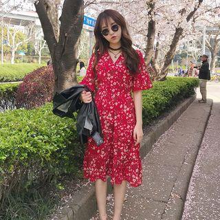 V-neck Floral Short-sleeve Dress