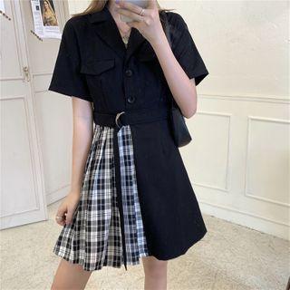 Short-sleeve Gingham Panel Shirtdress