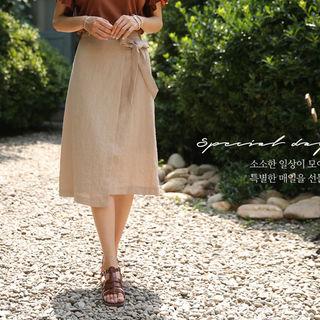 Band-waist Midi Surplice-wrap Skirt