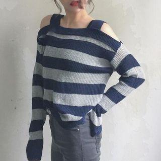 Off Shoulder Striped Sweater