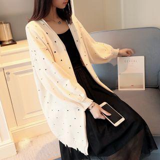 Lantern-sleeve Perforated Long Cardigan