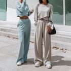 Set: Long Sleeve Plain Crop Sweatshirt + Sweatpants