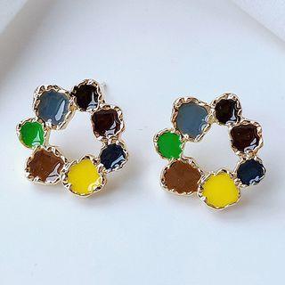 Circle Alloy Earring B-235 - 1 Pair - Black & Blue & Yellow - One Size