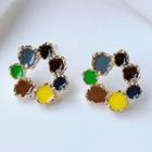 Circle Alloy Earring B-235 - 1 Pair - Black & Blue & Yellow - One Size