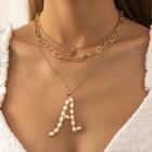 Letter A Faux Pearl Pendant Layered Necklace