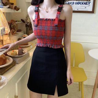 Plaid Cropped Camisole Top Red - One Size