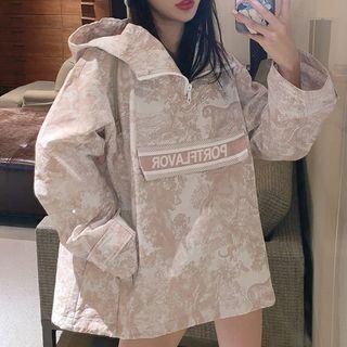 Lettering Print Half-zip Hoodie As Shown In Figure - One Size