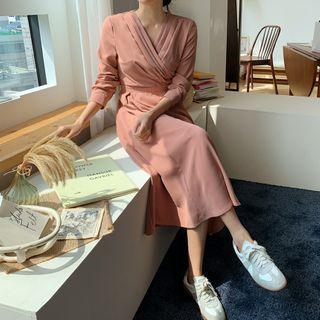V-neck Pintuck-detail Dress