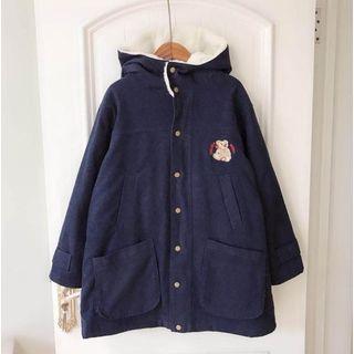 Bear Embroidered Hooded Coat