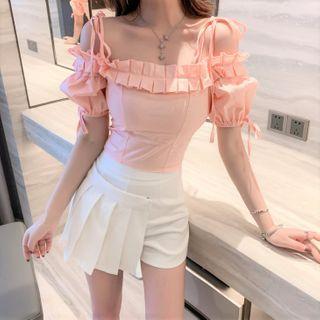 Ruffle Cold-shoulder Blouse / Shorts