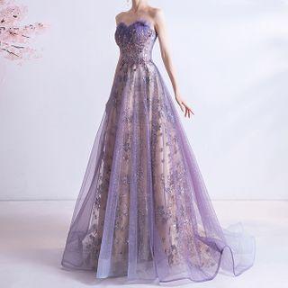 Mesh Trained A-line Wedding Gown