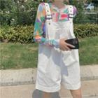 Long Sleeve Print T-shirt / Plain Cargo Jumper Shorts