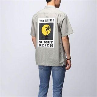 Open-placket Linen Blend Printed Shirt