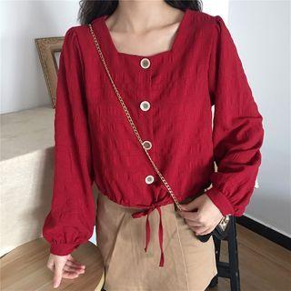 Drawstring Hem Square Collar Cropped Top