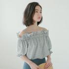 Gingham Cold-shoulder Blouse As Shown In Figure - One Size