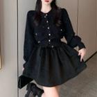 Lantern-sleeve Glitter Single-breasted Jacket / Mini A-line Skirt