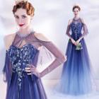 Cold-shoulder Floral Embroidered A-line Evening Gown