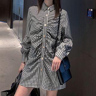 Checked Long-sleeve Mini Shirtdress