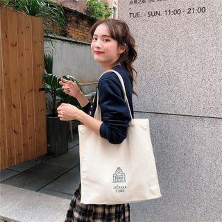 Floral Print Panel Tote Bag Castle & Sunflower - Beige - One Size