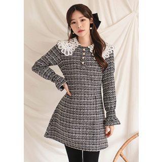 Lace-capelet Tweed A-line Minidress
