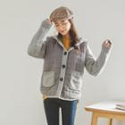 Hood Quilted-panel Buttoned Cardigan