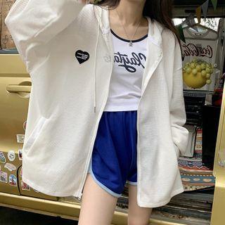 Heart Embroidered Zip Hoodie