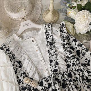 Eyelet Panel Floral Print Blouse