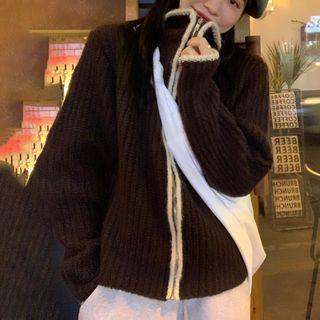 Knit Zip Jacket Coffee - One Size