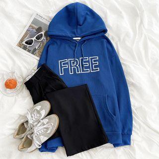 Long-sleeve Lettering Hoodie Blue - One Size