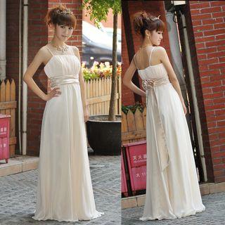 Sleeveless Shirred A-line Evening Gown